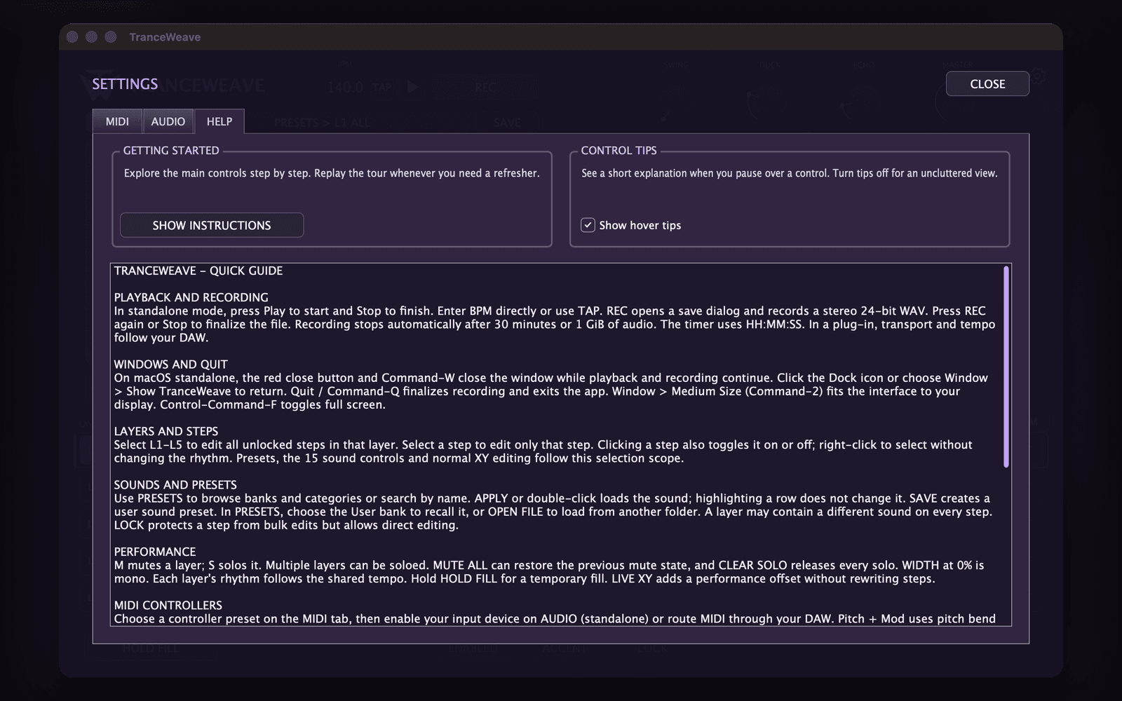 Help and quick guide