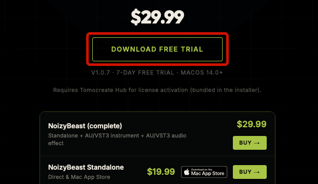 製品ページのDownload Free Trialボタン