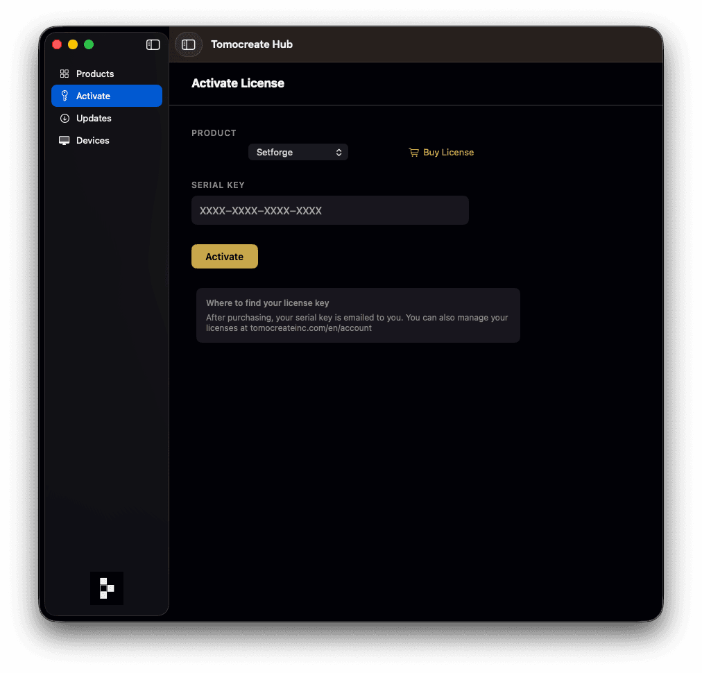 Tomocreate Hub — Activate License